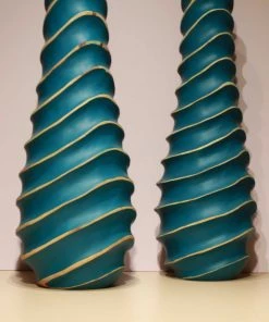 The-Golden-Triangle-India Origami Wooden Vases - Curvy Teal