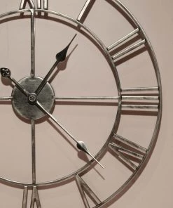 The Golden Triangle India Amargo - Roman Wall Clock - Double Rim - 24 Inch - Silver Sale