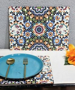 The-Golden-Triangle-India Tableware Moroccan Mosaic Wooden Placemats (Set Of 2)