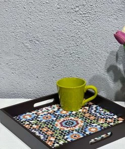 The-Golden-Triangle-India Moroccan Mosaic Wooden Tray - Square Tableware