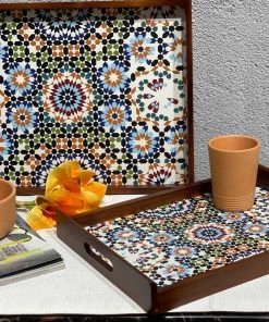 The-Golden-Triangle-India Moroccan Mosaic Wooden Tray Tableware