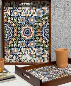 The-Golden-Triangle-India Moroccan Mosaic Wooden Tray Tableware