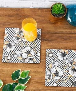 The-Golden-Triangle-India Modern Geometric Floral Wooden Trivets (Set Of 2) Tableware