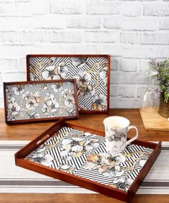 The-Golden-Triangle-India Modern Geometric Floral Wooden Tray