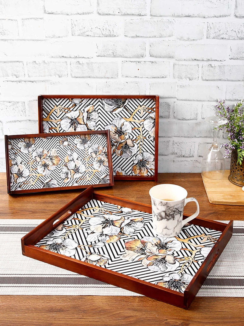 The-Golden-Triangle-India Modern Geometric Floral Wooden Tray 3 The-Golden-Triangle-India Modern Geometric Floral Wooden Tray
