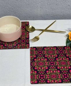 The-Golden-Triangle-India Floral Ornament Wooden Trivets (set Of 2) Tableware