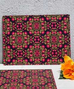 The-Golden-Triangle-India Tableware Floral Ornament Wooden Placemats (Set Of 2)