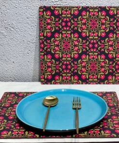 The-Golden-Triangle-India Tableware Floral Ornament Wooden Placemats (Set Of 2)