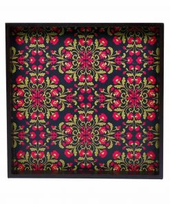 The-Golden-Triangle-India Tableware Floral Ornament Wooden Tray - Square