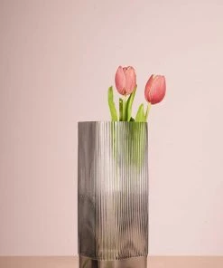 The-Golden-Triangle-India Flor Fluted Glass Vase - Smoke Vases