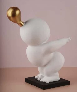 The-Golden-Triangle-India Chub - Chubby Man Posing Figurine With Metallic Base - White