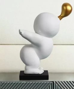 The-Golden-Triangle-India Chub - Chubby Man Posing Figurine With Metallic Base - White