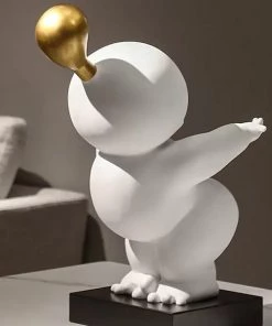 The-Golden-Triangle-India Chub - Chubby Man Posing Figurine With Metallic Base - White