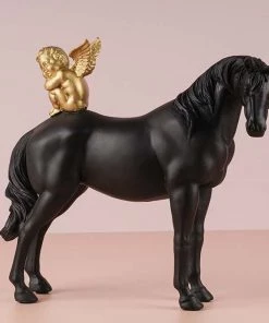 The-Golden-Triangle-India Pegasus - Black Horse With Golden Angel Artefact - Black