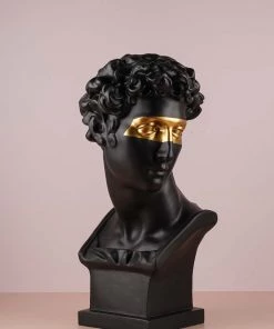 The-Golden-Triangle-India Opus - Roman Black Head Sculpture With Gold Eye Patch Sale