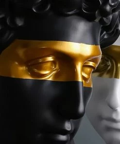 The-Golden-Triangle-India Opus - Roman Black Head Sculpture With Gold Eye Patch Sale