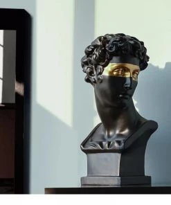 The-Golden-Triangle-India Opus - Roman Black Head Sculpture With Gold Eye Patch Sale