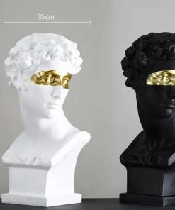 The-Golden-Triangle-India Opus - Roman Black Head Sculpture With Gold Eye Patch Sale