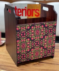 The-Golden-Triangle-India Tableware Floral Ornament Wooden Magazine Rack