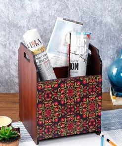 The-Golden-Triangle-India Tableware Floral Ornament Wooden Magazine Rack