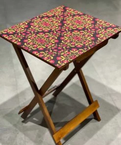 The-Golden-Triangle-India Floral Ornament Wooden Foldable Table