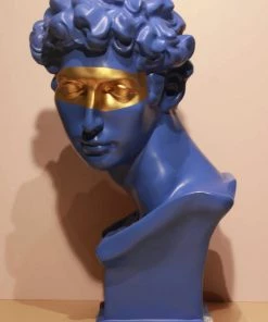The-Golden-Triangle-India Sale Opus - Roman Blue Head Sculpture With Gold Eye Patch