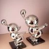 The-Golden-Triangle-India Artefacts Chub - Chubby Man Posing Metallic Figurine With Marble Base - Silver