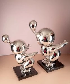 The-Golden-Triangle-India Artefacts Chub - Chubby Man Posing Metallic Figurine With Marble Base - Silver