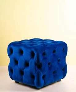 The-Golden-Triangle-India Destan Chesterfield Ottoman - Azure Blue Furniture