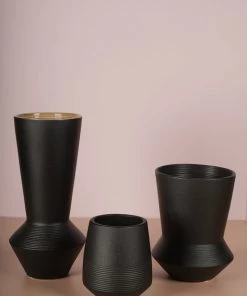 The Golden Triangle India Wabi Sabi Black Ceramic Vase - Big 9 The Golden Triangle India Wabi Sabi Black Ceramic Vase - Big