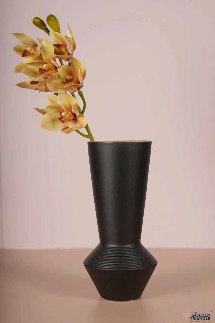 The Golden Triangle India Wabi Sabi Black Ceramic Vase - Big 3 The Golden Triangle India Wabi Sabi Black Ceramic Vase - Big