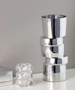 The Golden Triangle India Glitz Collection Cliff Metallic Silver Vase - Tall