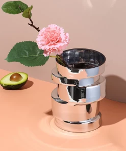 The Golden Triangle India Cliff Metallic Silver Vase - Short Glitz Collection