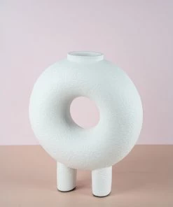 The Golden Triangle India Monochrome Collection Doughnut Vase With Two Legs - White