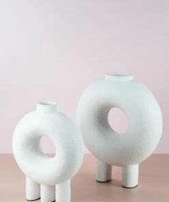 The Golden Triangle India Monochrome Collection Doughnut Vase With Two Legs - White