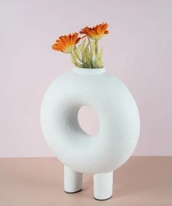 The Golden Triangle India Monochrome Collection Doughnut Vase With Two Legs - White