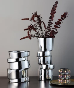 The Golden Triangle India Cliff Metallic Silver Vase - Short Glitz Collection