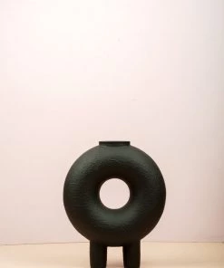 The Golden Triangle India Monochrome Collection Doughnut Vase With Two Legs - Black
