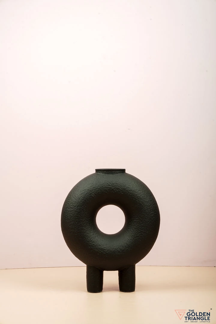 The Golden Triangle India Monochrome Collection Doughnut Vase With Two Legs - Black 4 The Golden Triangle India Monochrome Collection Doughnut Vase With Two Legs - Black