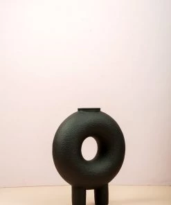 The Golden Triangle India Monochrome Collection Doughnut Vase With Two Legs - Black 8 The Golden Triangle India Monochrome Collection Doughnut Vase With Two Legs - Black