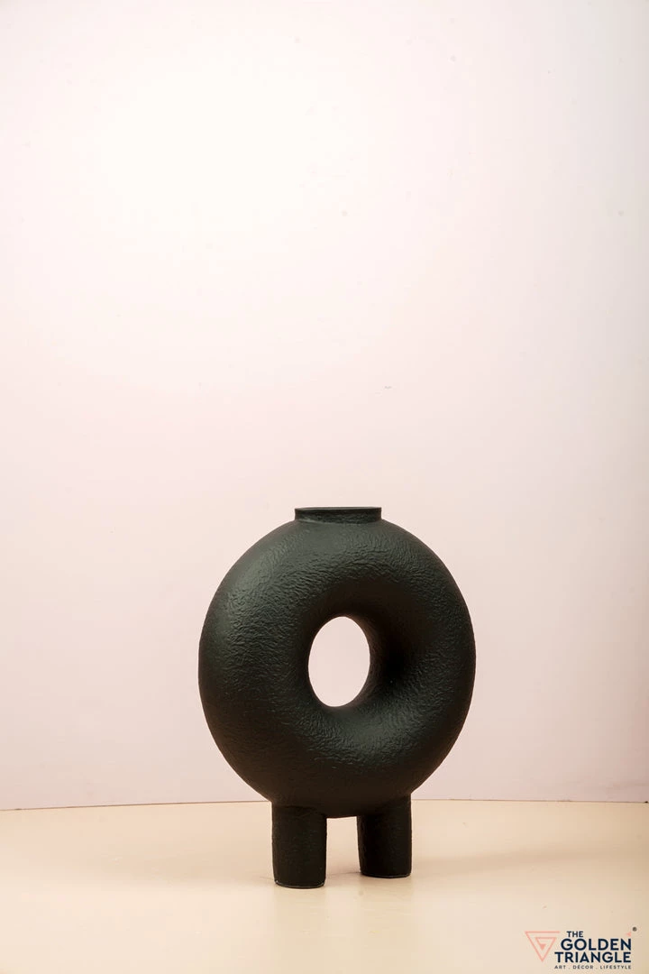 The Golden Triangle India Monochrome Collection Doughnut Vase With Two Legs - Black 5 The Golden Triangle India Monochrome Collection Doughnut Vase With Two Legs - Black