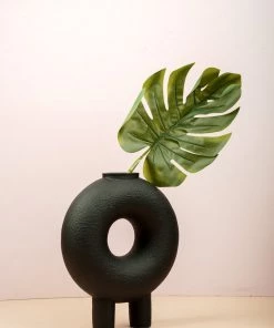 The Golden Triangle India Monochrome Collection Doughnut Vase With Two Legs - Black