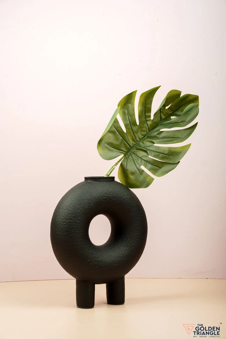 The Golden Triangle India Monochrome Collection Doughnut Vase With Two Legs - Black 3 The Golden Triangle India Monochrome Collection Doughnut Vase With Two Legs - Black