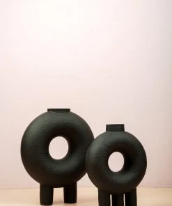 The Golden Triangle India Monochrome Collection Doughnut Vase With Two Legs - Black 9 The Golden Triangle India Monochrome Collection Doughnut Vase With Two Legs - Black