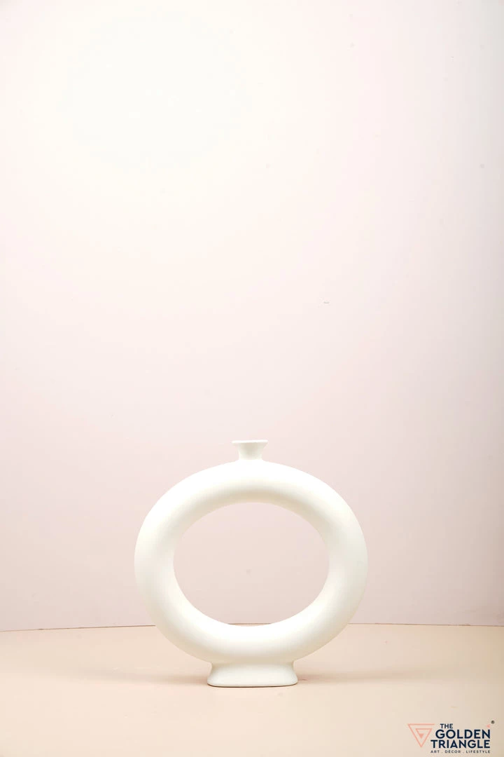 The Golden Triangle India Doughnut Vase With Base - White 4 The Golden Triangle India Doughnut Vase With Base - White
