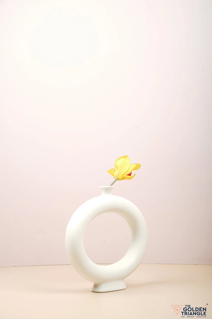 The Golden Triangle India Doughnut Vase With Base - White 3 The Golden Triangle India Doughnut Vase With Base - White