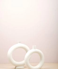 The Golden Triangle India Doughnut Vase With Base - White 7 The Golden Triangle India Doughnut Vase With Base - White