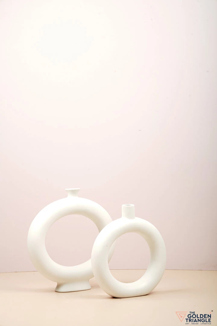 The Golden Triangle India Doughnut Vase With Base - White 5 The Golden Triangle India Doughnut Vase With Base - White