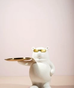 The Golden Triangle India Artefacts Billy Bear Holding A Tray - White