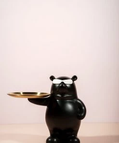 The Golden Triangle India Artefacts Billy Bear Holding A Tray - Black